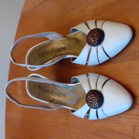 Vtg YvesSaintLaurent Open Heel Pump Sz 7M White Leather Shoe - Picture 2 of 12